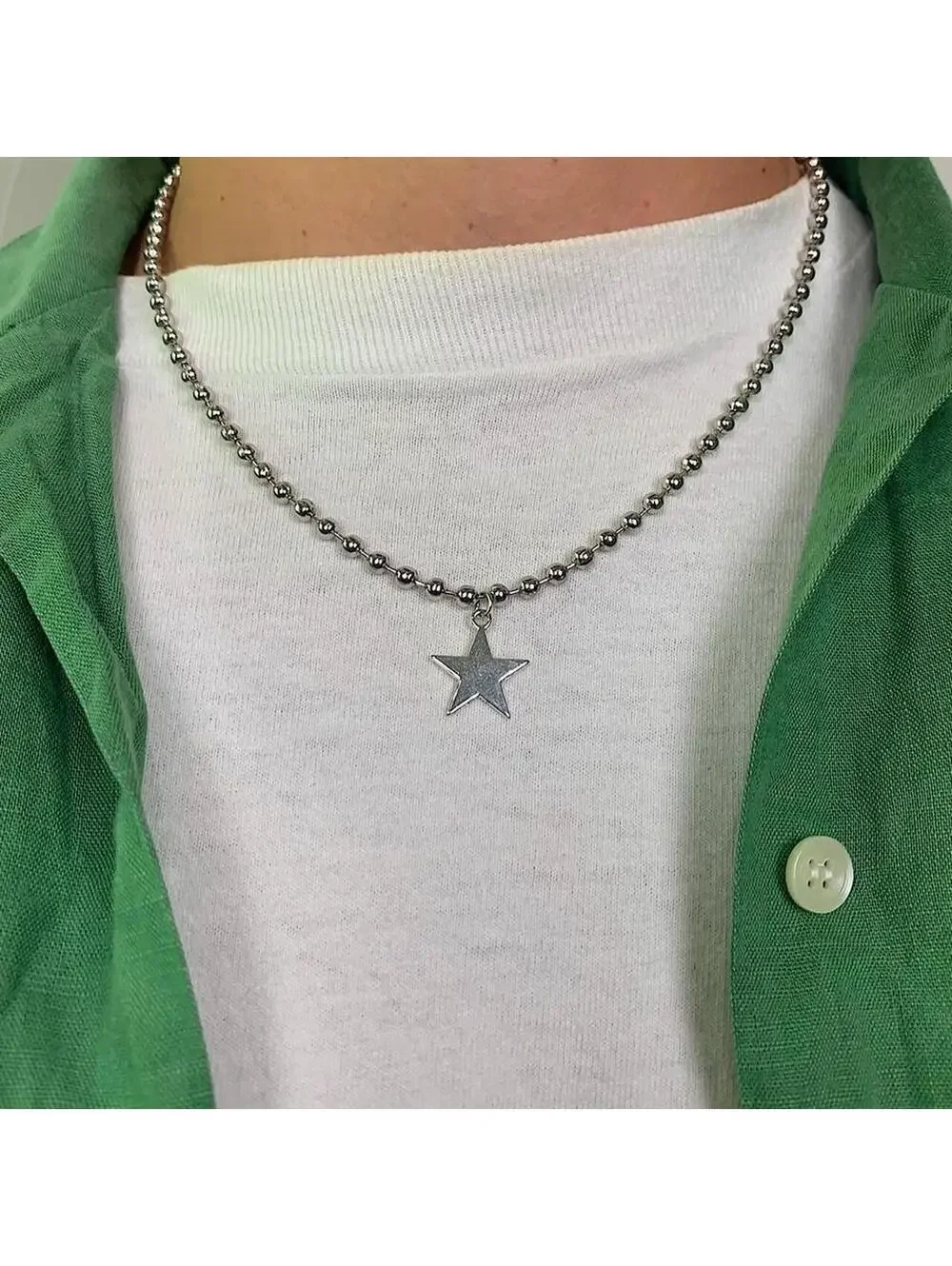 Steel Star Pendant y2k Cyber style choker necklace. Men’s women’s unisex. 17.5